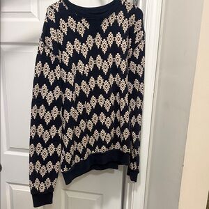 21men Black and Cream Patterned Crewneck Sweater